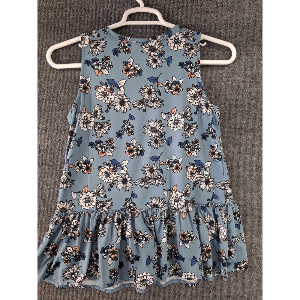 Agnes & Dora Tank Top Womens Medium Relaxed Ruffle Peplum Blue Floral Drop Waist - Picture 4 of 6